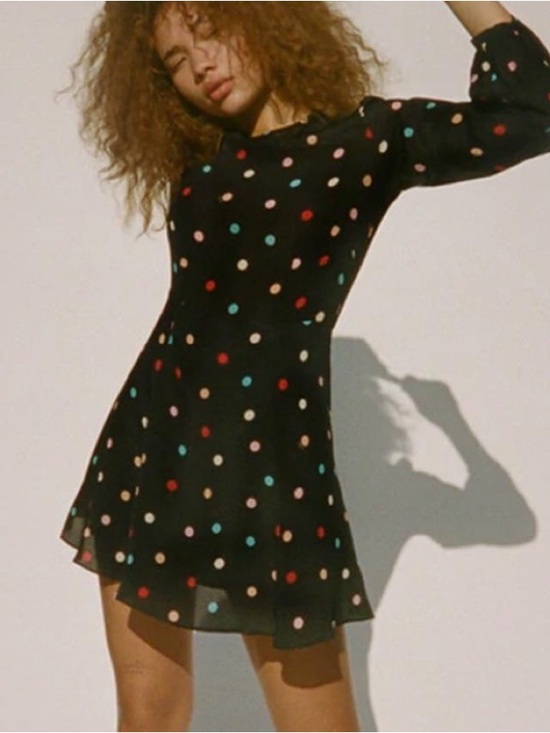 Réalisation Par Dresses & Skirts - Realisation Par Black Mini Dress with Red, Pink, Blue, Cream Polka Dots
